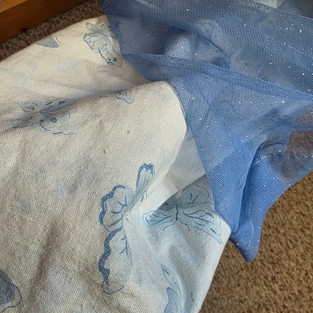 Vintage Handmade Blue Butterfly Mesh Maxi Skirt Fairycore Y2K Glitter Whimsy